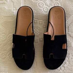 L'Amour Black Suede Slide Sandals